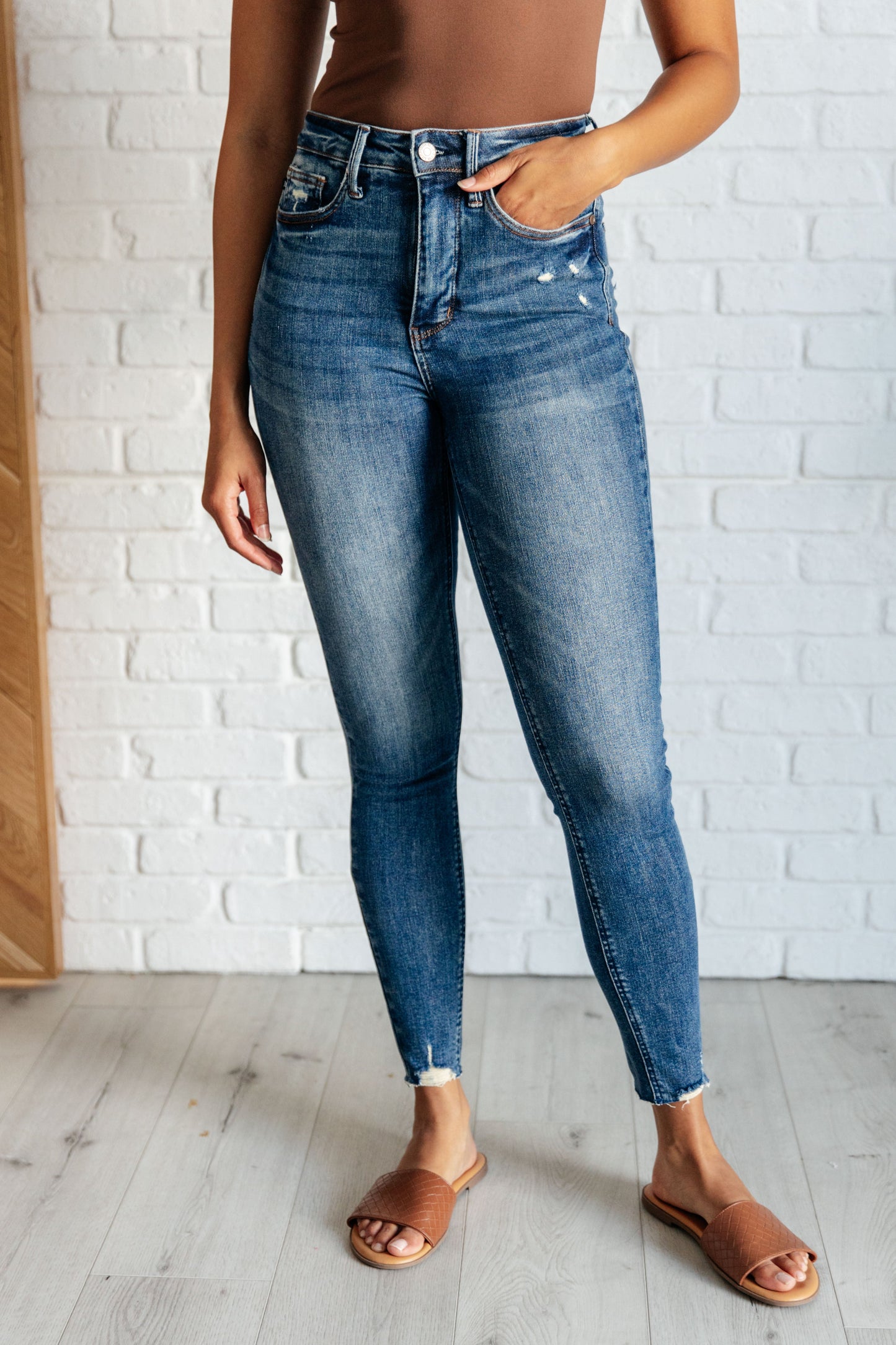 Judy Blue Alba Tummy Control Distressed Hem Skinny Jeans