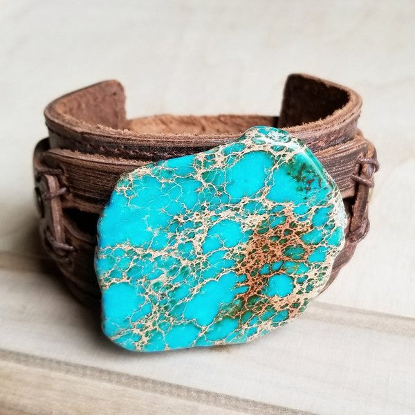 Dusty Leather Wide Cuff with Regalite Slab