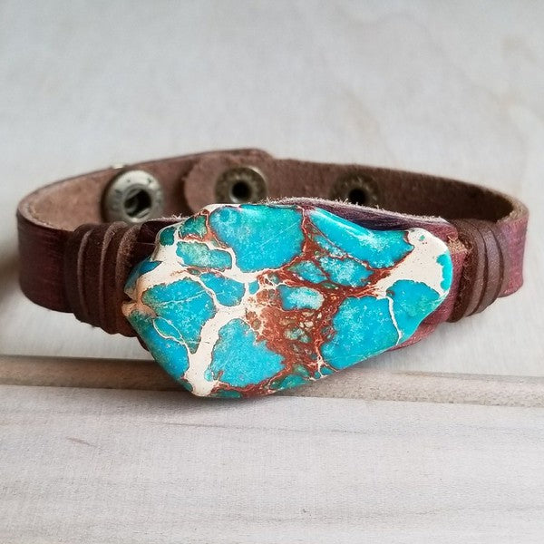 Narrow Leather Cuff with Regalite Slab
