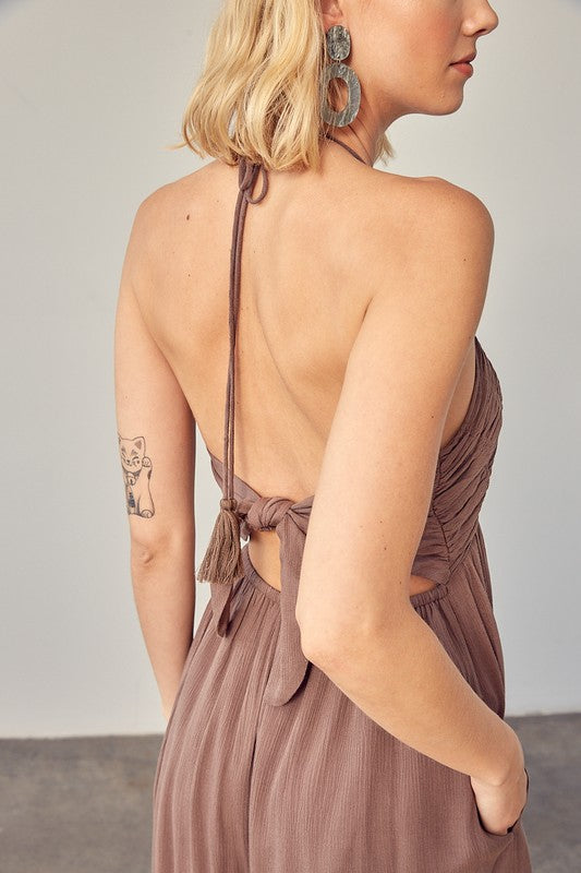 HALTER NECK BACK TIE JUMPSUIT
