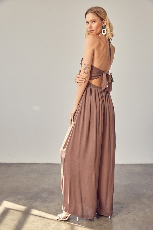 HALTER NECK BACK TIE JUMPSUIT