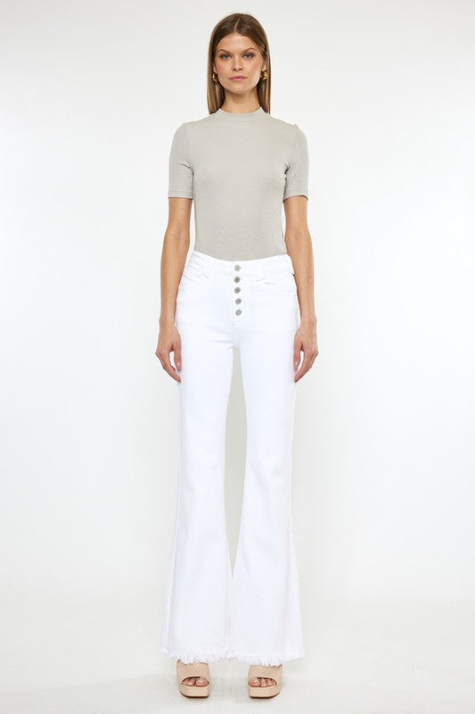 Kancan High Rise White Flare Jeans