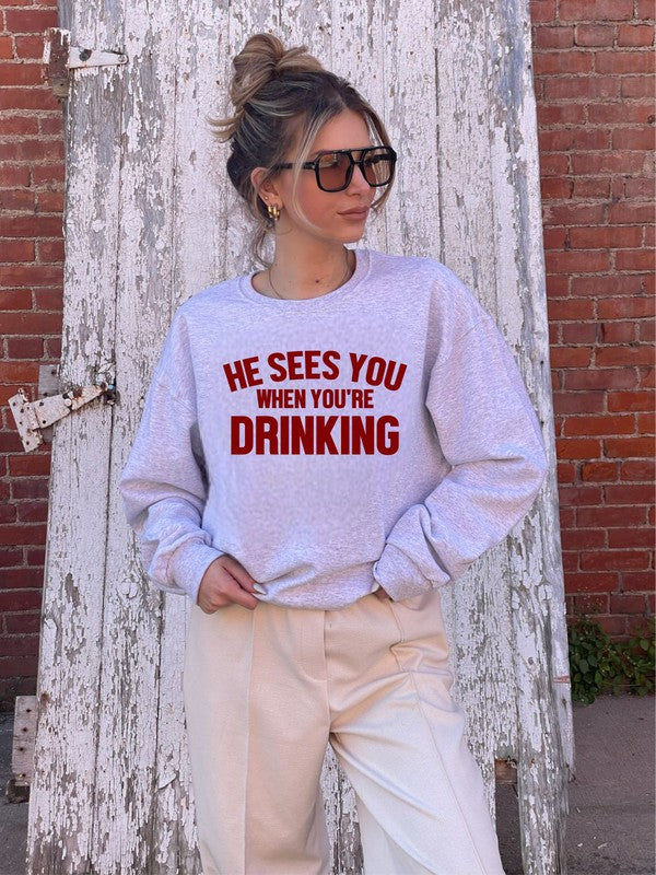 “He Sees You When You're Drinking” Premium Bella Canvas Crew
