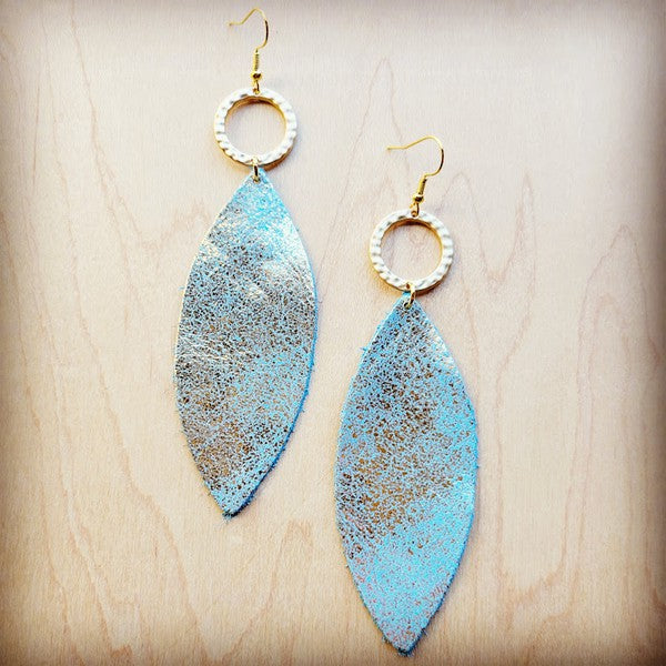 Narrow Oval Earrings Heavy Metal Turq w/ Gold Hoop