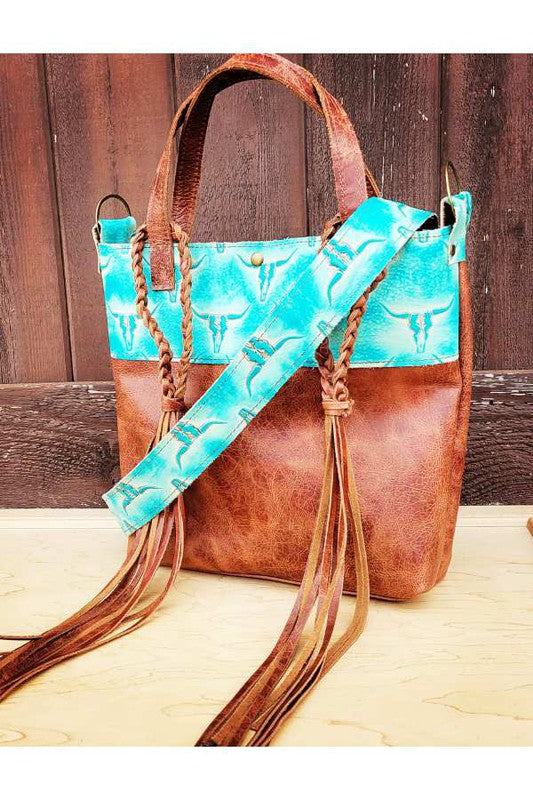 The Jewelry Junkie Bucket Handbag w/ Turquoise Steer Head Accent