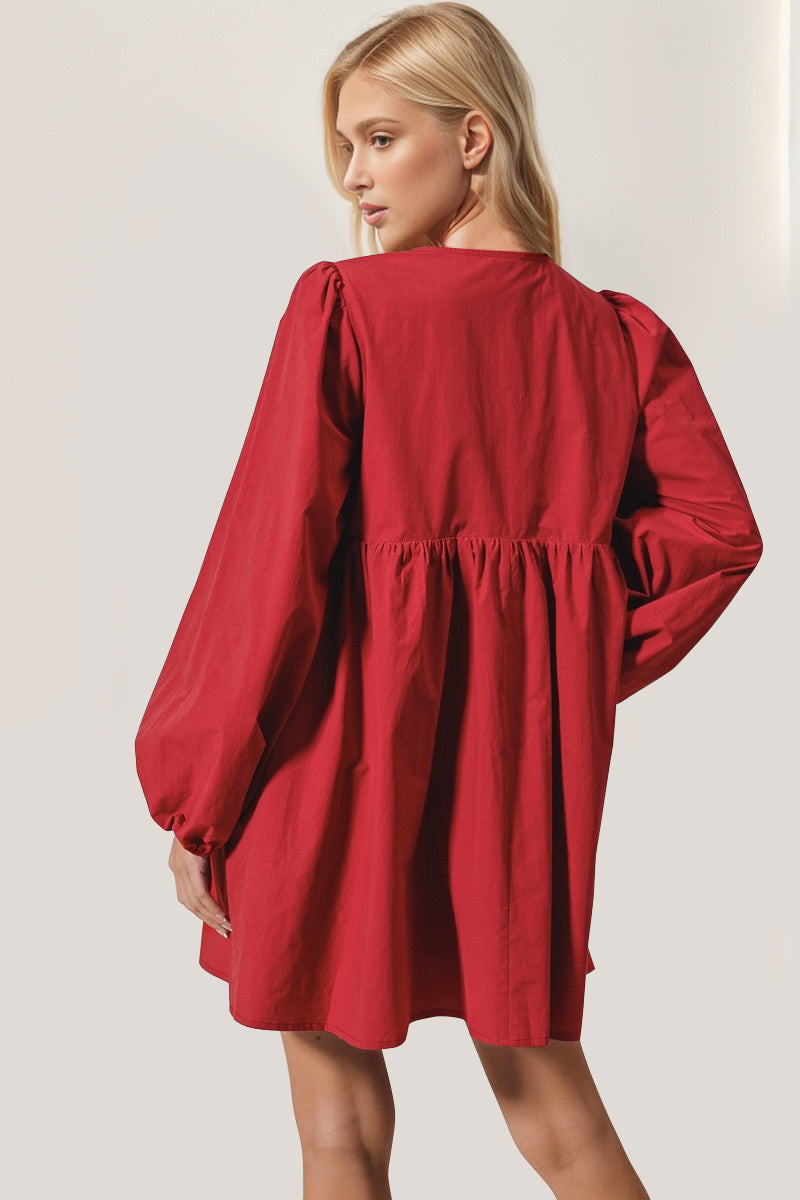 Christmas Love Front Tied Long Sleeve Mini Dress