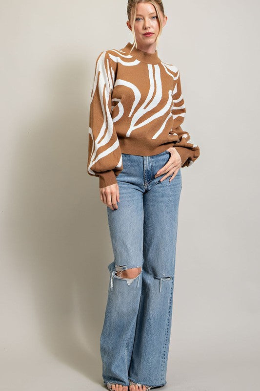 ee:some Mock Neck Printed Sweater