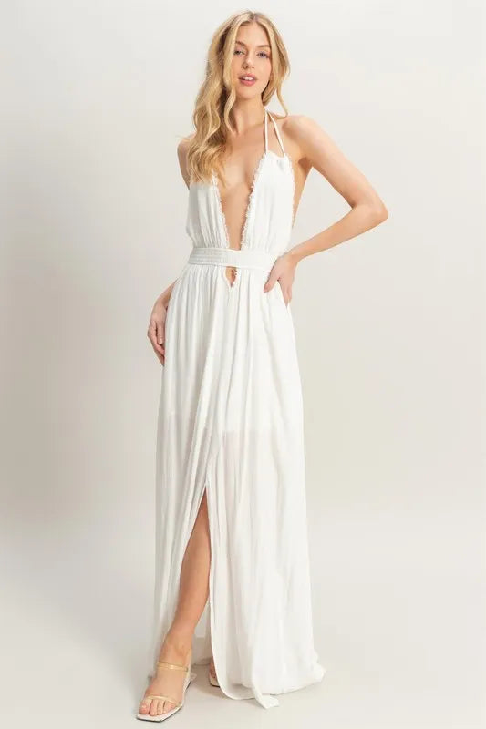 HYFVE Halter Neck Fitted Waist Flowy Maxi Dress The Fiery Jasmine HYFVE Halter Neck Fitted Waist Flowy Maxi Dress The Fiery Jasmine