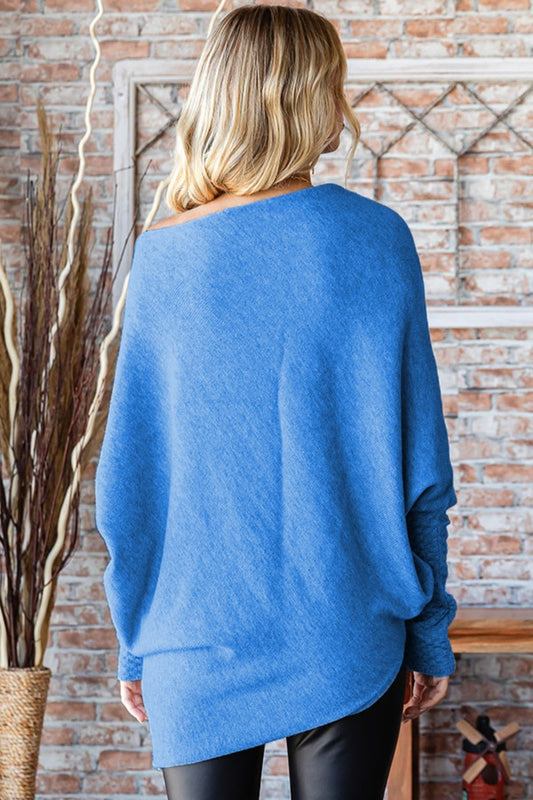 First Love Asymmetrical Hem Sweater in French Blue