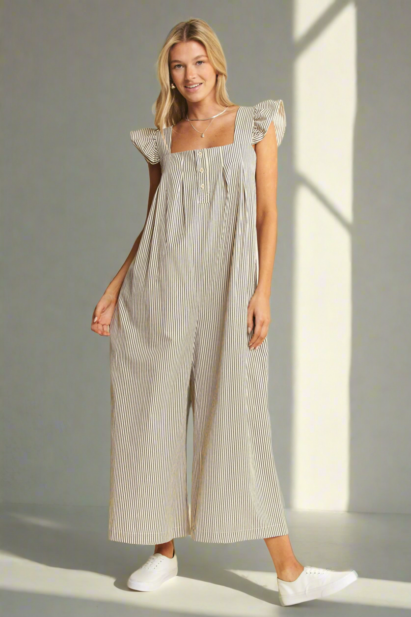 Jade By Jane Stripe Sleeveless Ruffle Jumpsuit