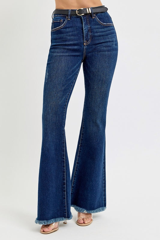 Risen Palmer Tummy Control Frayed Hem Flare Jeans