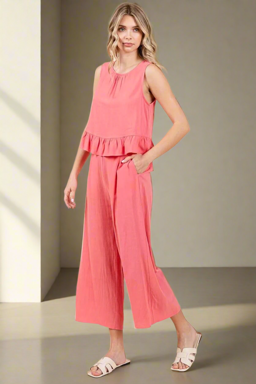 Mittoshop Linen Ruffle Tank Top and Pants Set