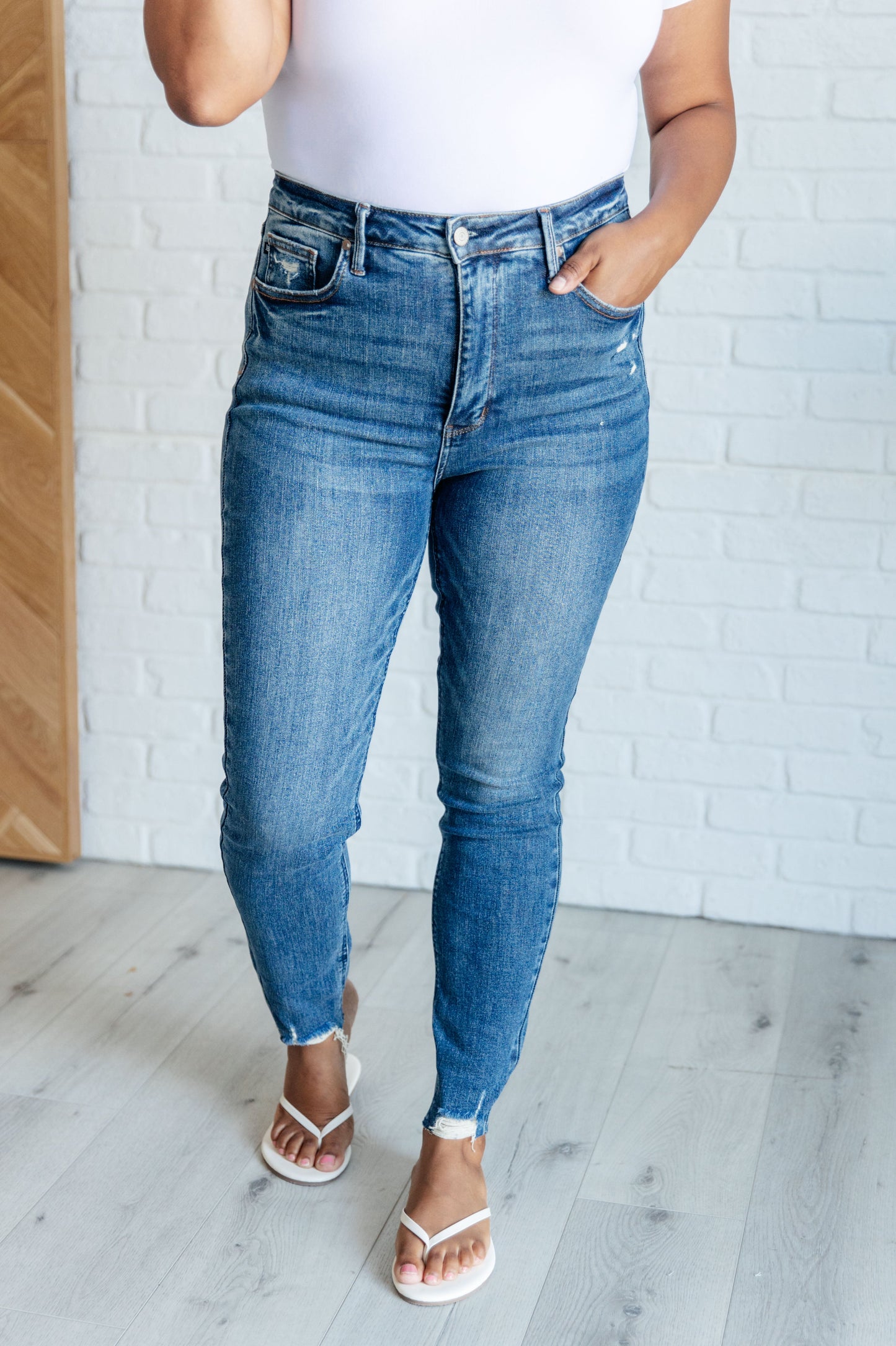 Judy Blue Alba Tummy Control Distressed Hem Skinny Jeans