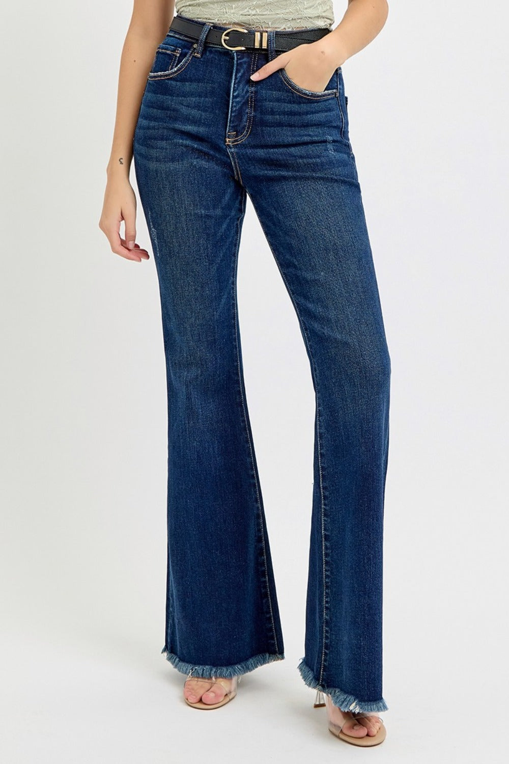 Risen Palmer Tummy Control Frayed Hem Flare Jeans