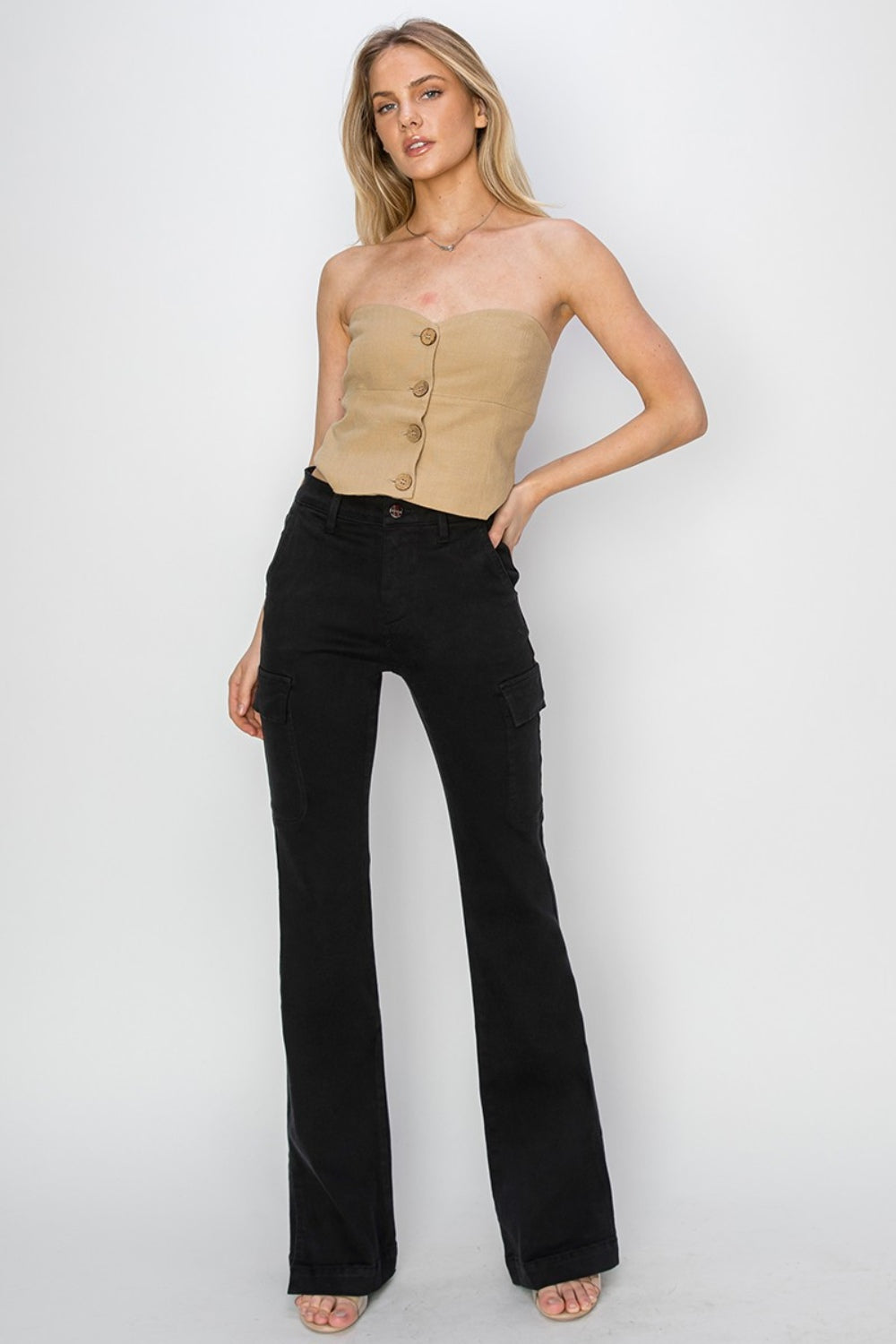 Risen Side Slit Cargo Bootcut Jeans