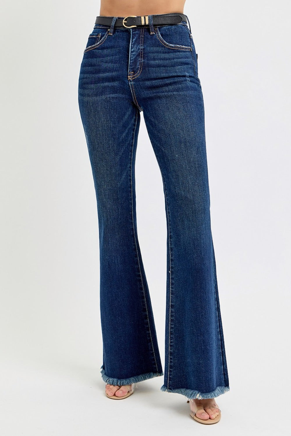 Risen Palmer Tummy Control Frayed Hem Flare Jeans