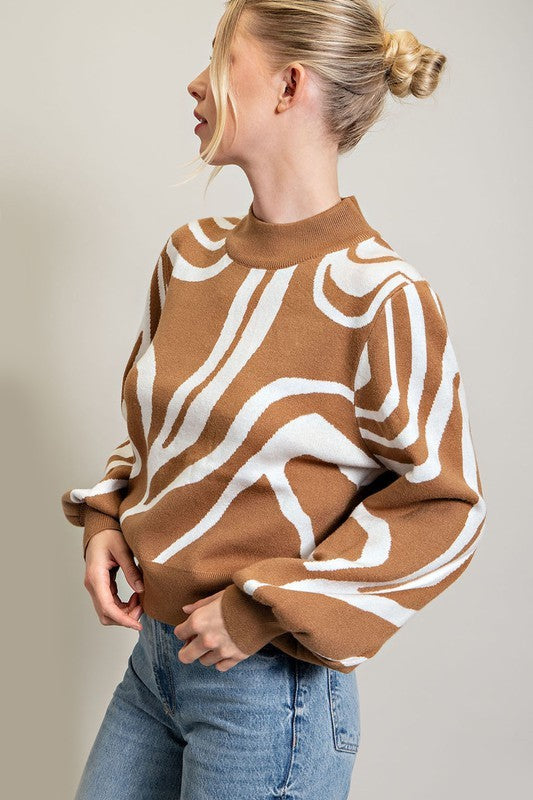 ee:some Mock Neck Printed Sweater
