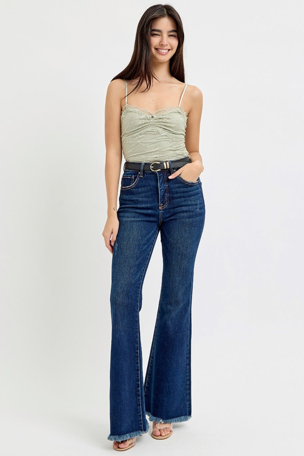 Risen Palmer Tummy Control Frayed Hem Flare Jeans