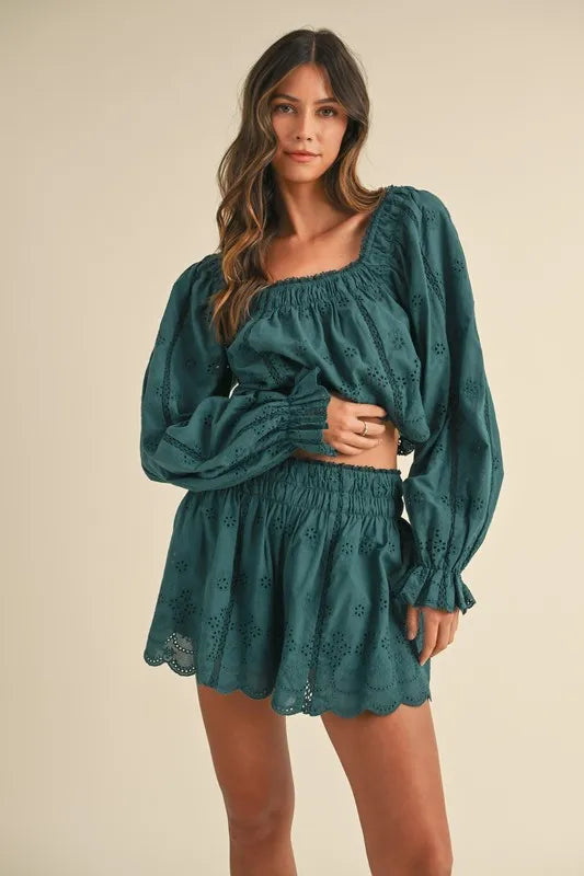 Sample MABLE Embroidered Scalloped Lace Top and Short Set Sample MABLE Embroidered Scalloped Lace Top and Short Set