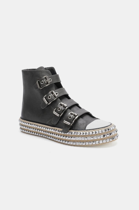 Beast Fashion Multi-Buckle Studded Platform Sneakers