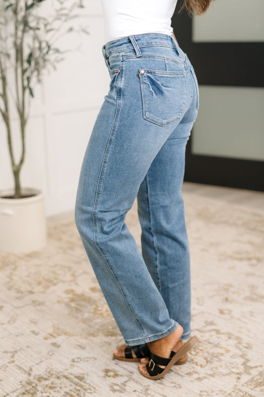 Judy Blue Corrine Mid Rise Tummy Control Vintage Straight Jeans