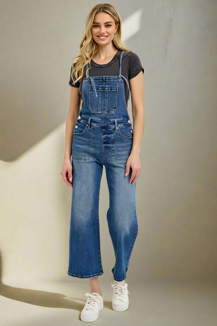RISEN Knotted Strap Denim Overalls