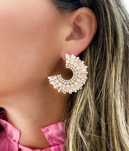 Round Sunburst Crystal Earrings