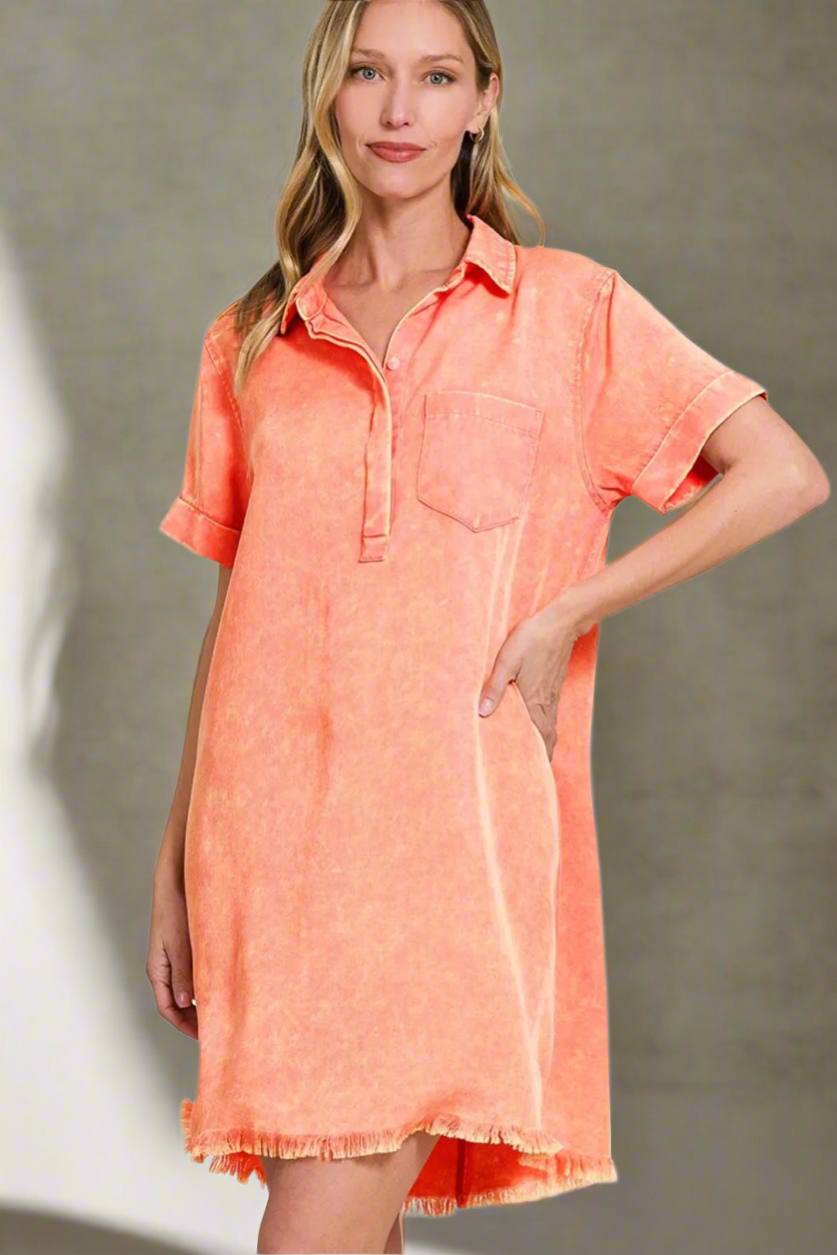 Zenana Mineral Washed Collared Shirt Dress