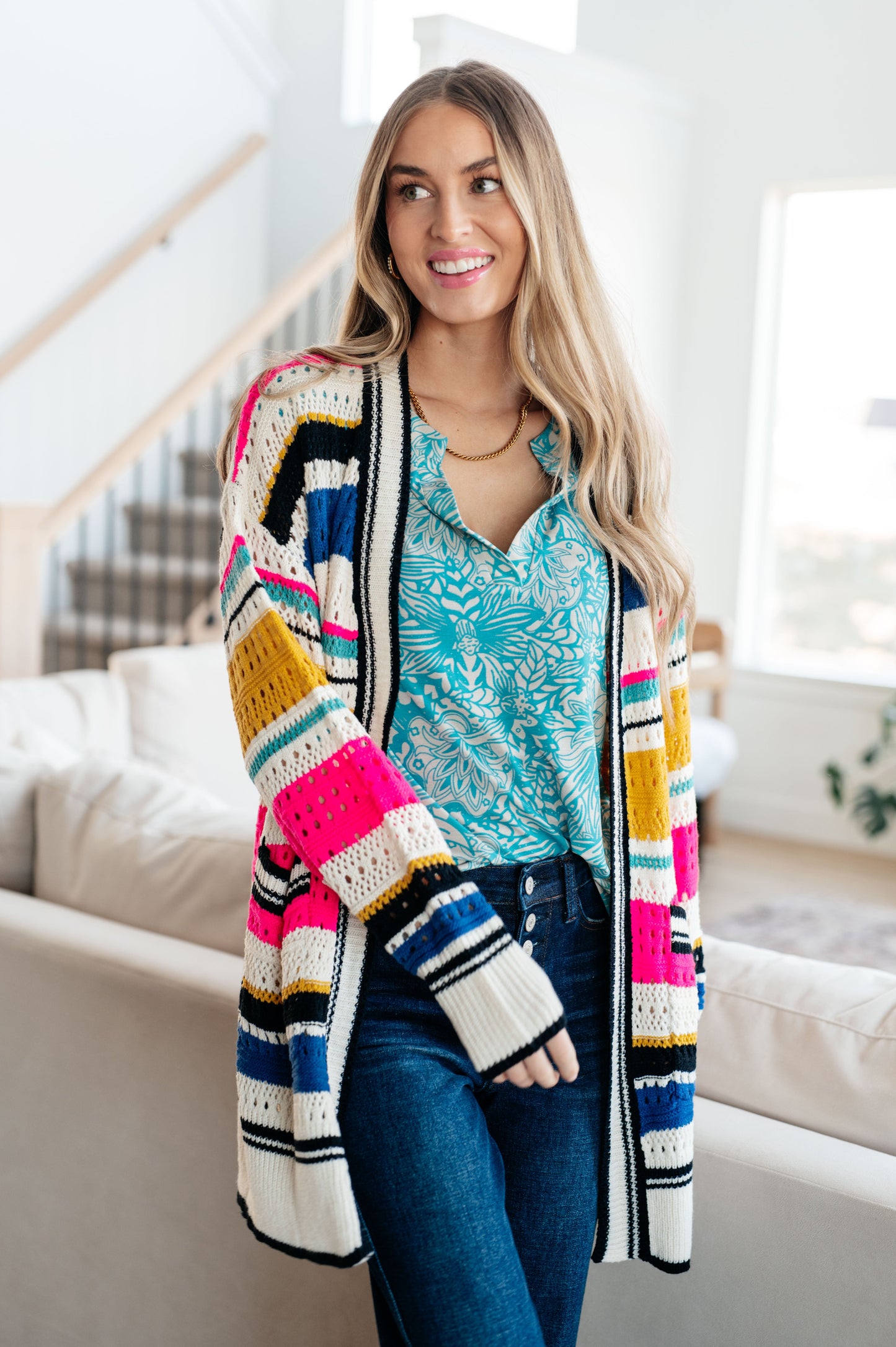 Bibi Felt Cute Striped Cardigan