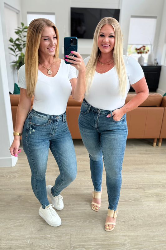 Judy Blue Alba Tummy Control Distressed Hem Skinny Jeans