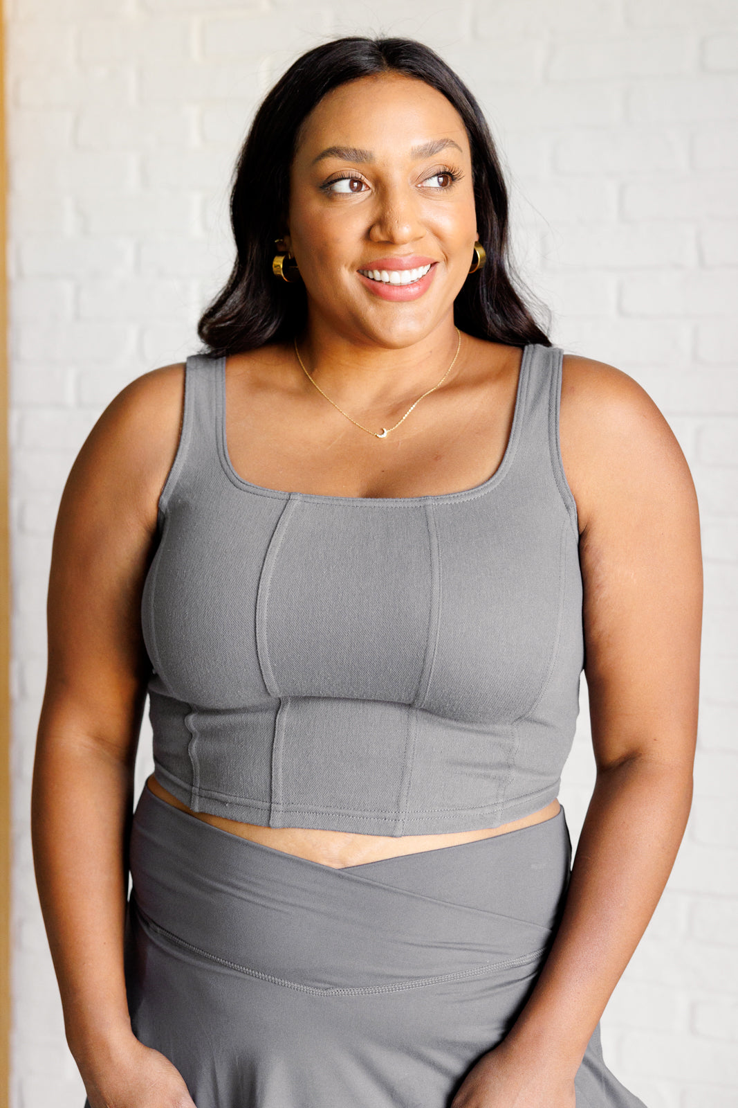 It's All About the Balance Rae Mode Twill Crop Top in Titanium