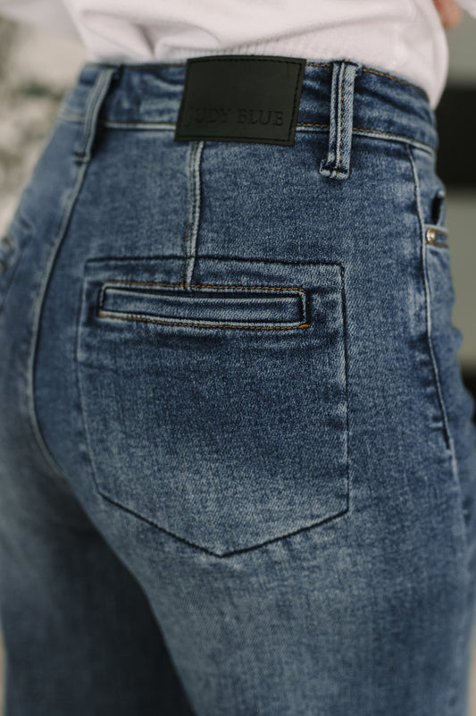 Judy Blue Karla High Waist Column Straight Button-Fly & Back Welt Pkts