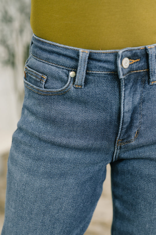 Shane Judy Blue Mid Rise Billie Boyfriend Jean in Dark Cozy Indigo
