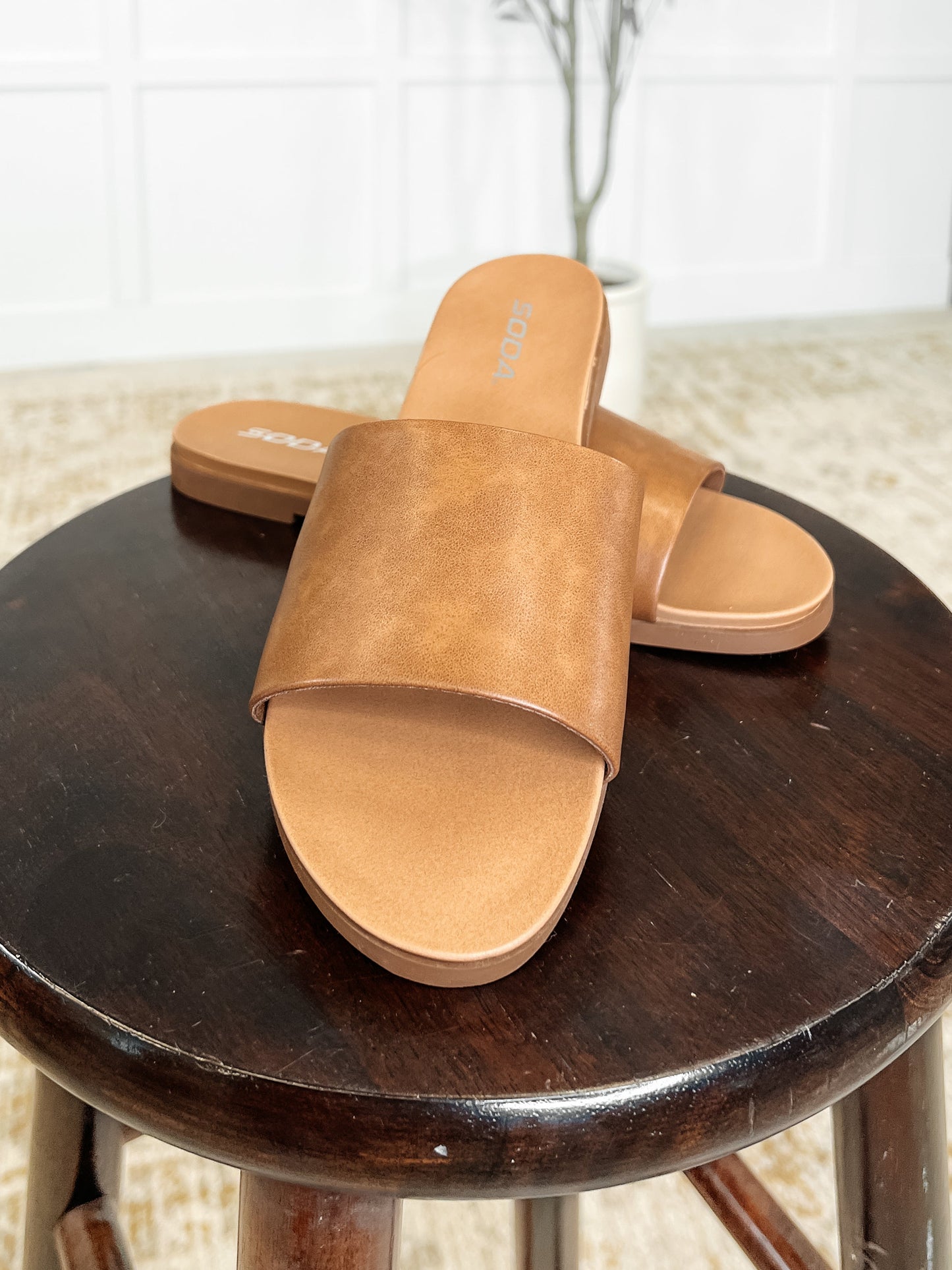 SODA Sole Mate Slip on Sandals in Tan