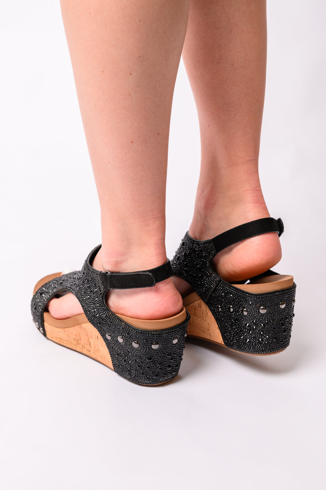 Corkys Ashley Wedge Sandals in Black Rhinestone