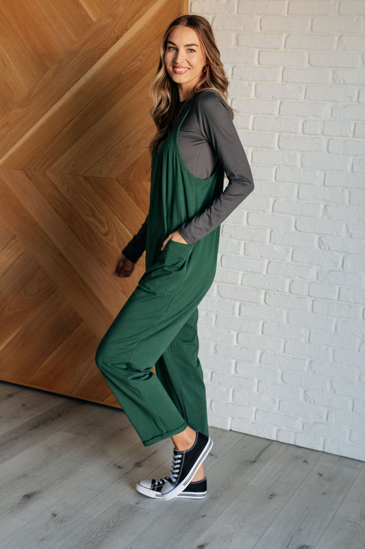 Totally Me Zenana Spaghetti Strap Jumpsuit in Dark Green