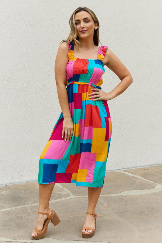 And The Why Multicolored Square Print Summer Dress - The Fiery Jasmine