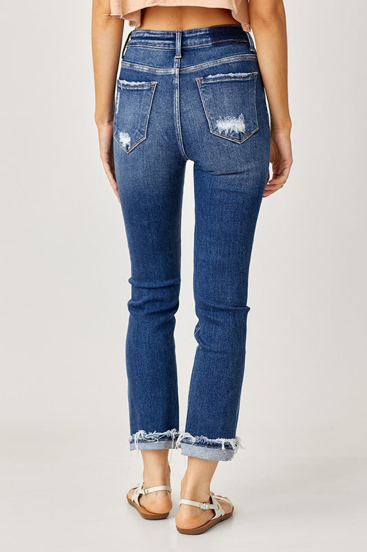 RISEN High Rise Frayed Cuffed Jeans