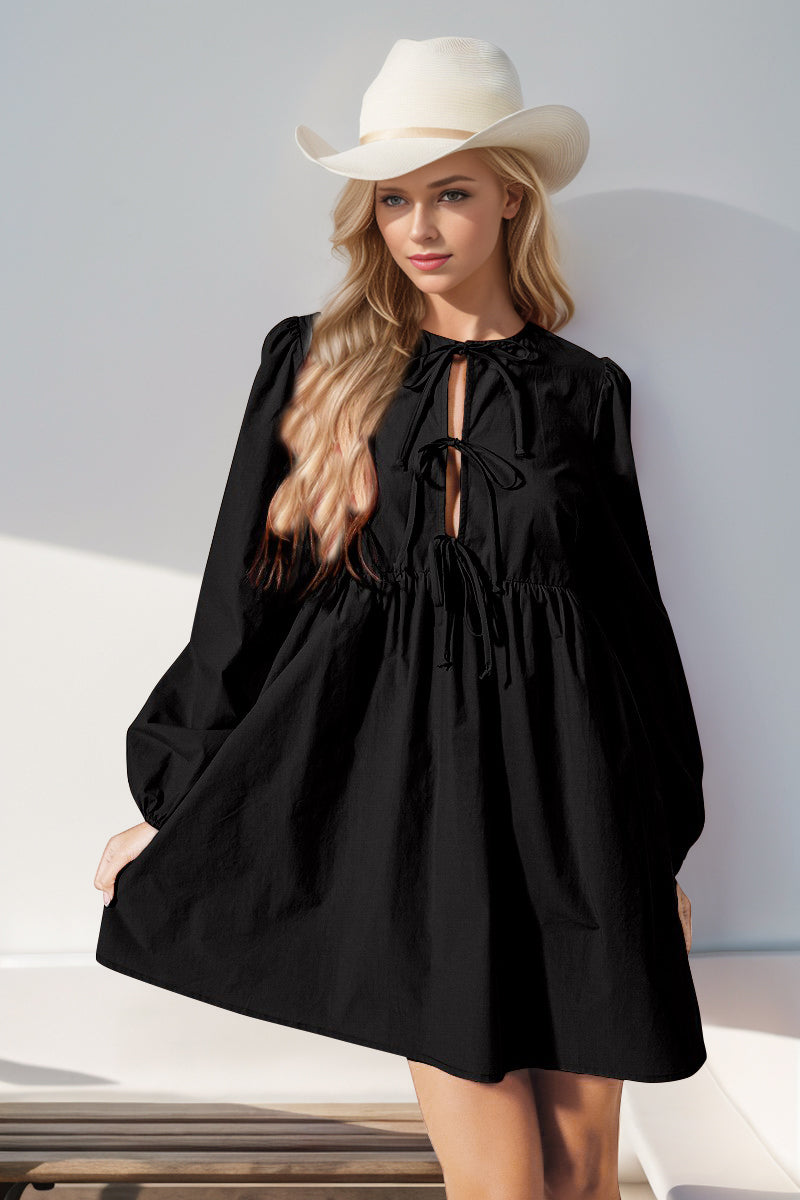 Christmas Love Front Tied Long Sleeve Mini Dress