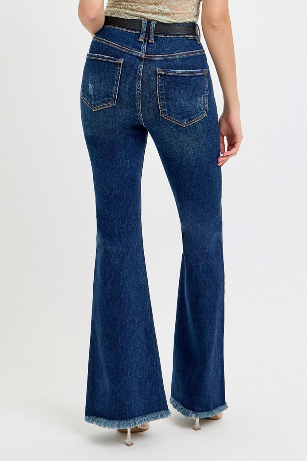 Risen Palmer Tummy Control Frayed Hem Flare Jeans