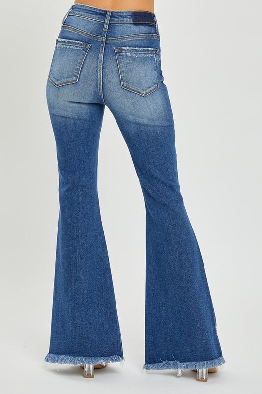 RISEN Front Slit Frayed Hem Flare Jeans