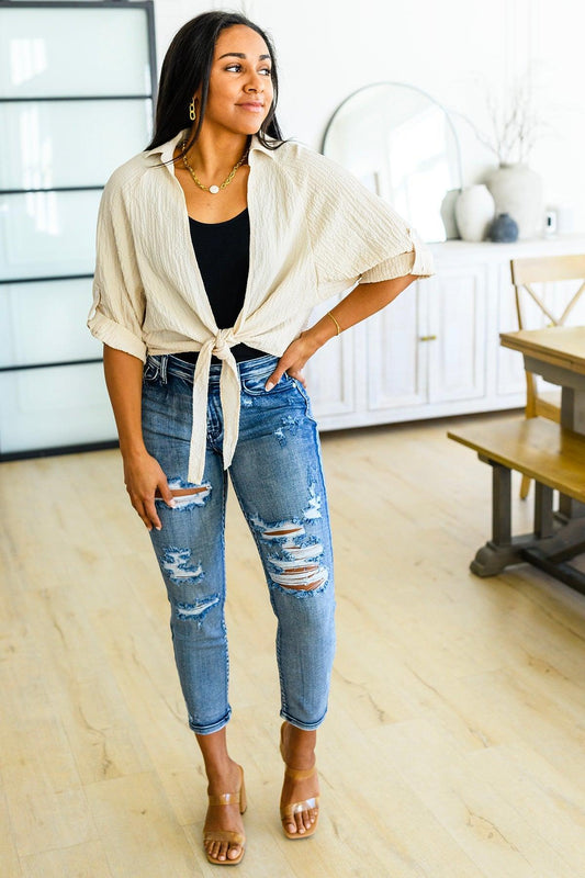 Castaway Tie Front Shirt - The Fiery Jasmine