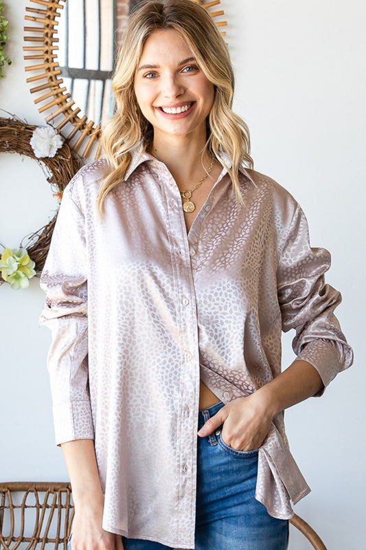First Love Ditsy Dot Button Down Collared Satin Blouse