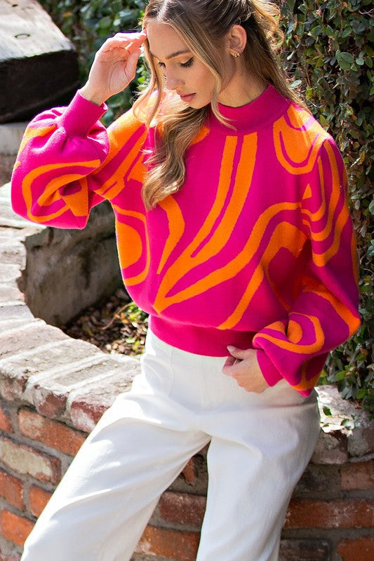 ee:some Mock Neck Printed Sweater