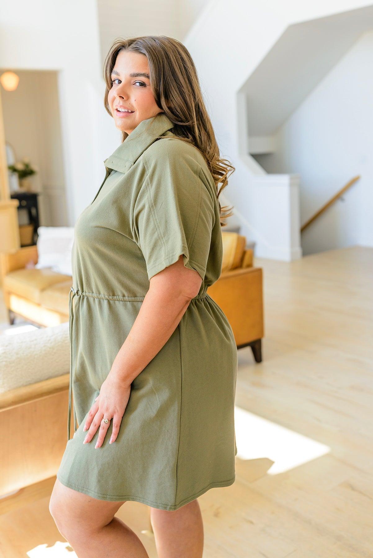 Darla Button Up Collared Dress in Olive - The Fiery Jasmine