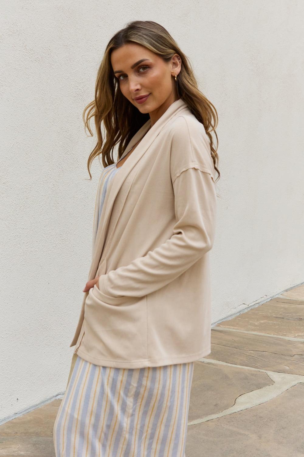 HEYSON Full Size Soft Ribbed Open Front Cardigan - The Fiery Jasmine