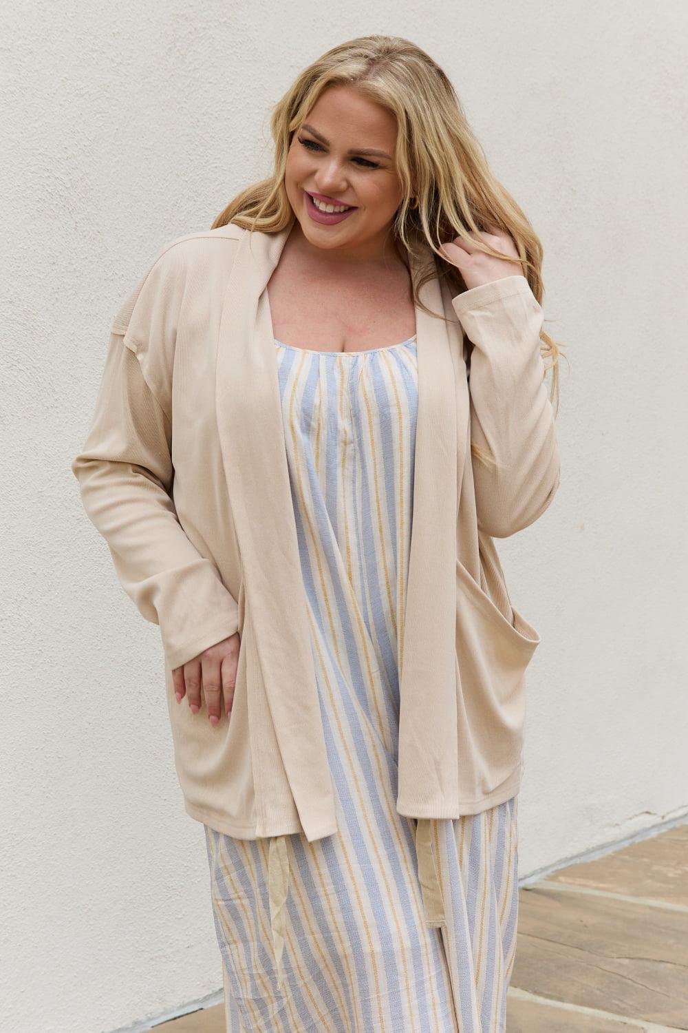 HEYSON Full Size Soft Ribbed Open Front Cardigan - The Fiery Jasmine
