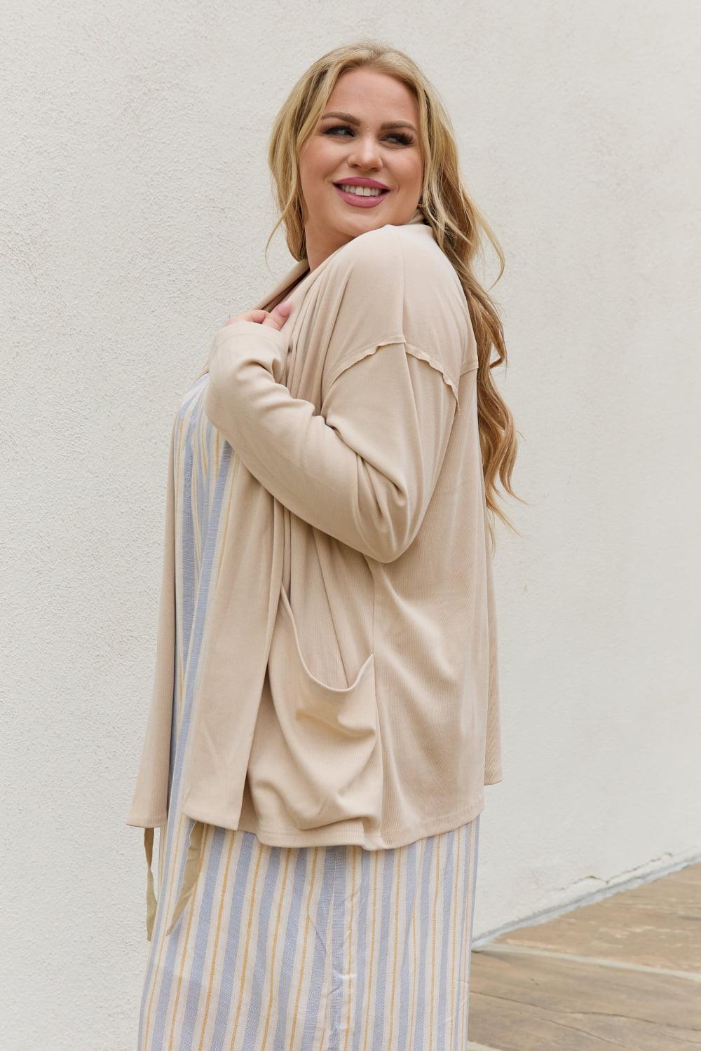 HEYSON Full Size Soft Ribbed Open Front Cardigan - The Fiery Jasmine