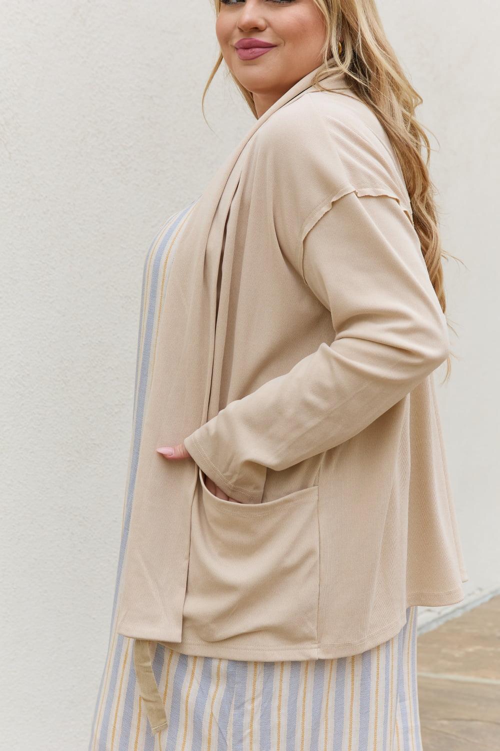 HEYSON Full Size Soft Ribbed Open Front Cardigan - The Fiery Jasmine