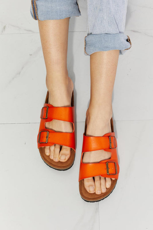MMShoes Feeling Alive Double Banded Slide Sandals in Orange - The Fiery Jasmine